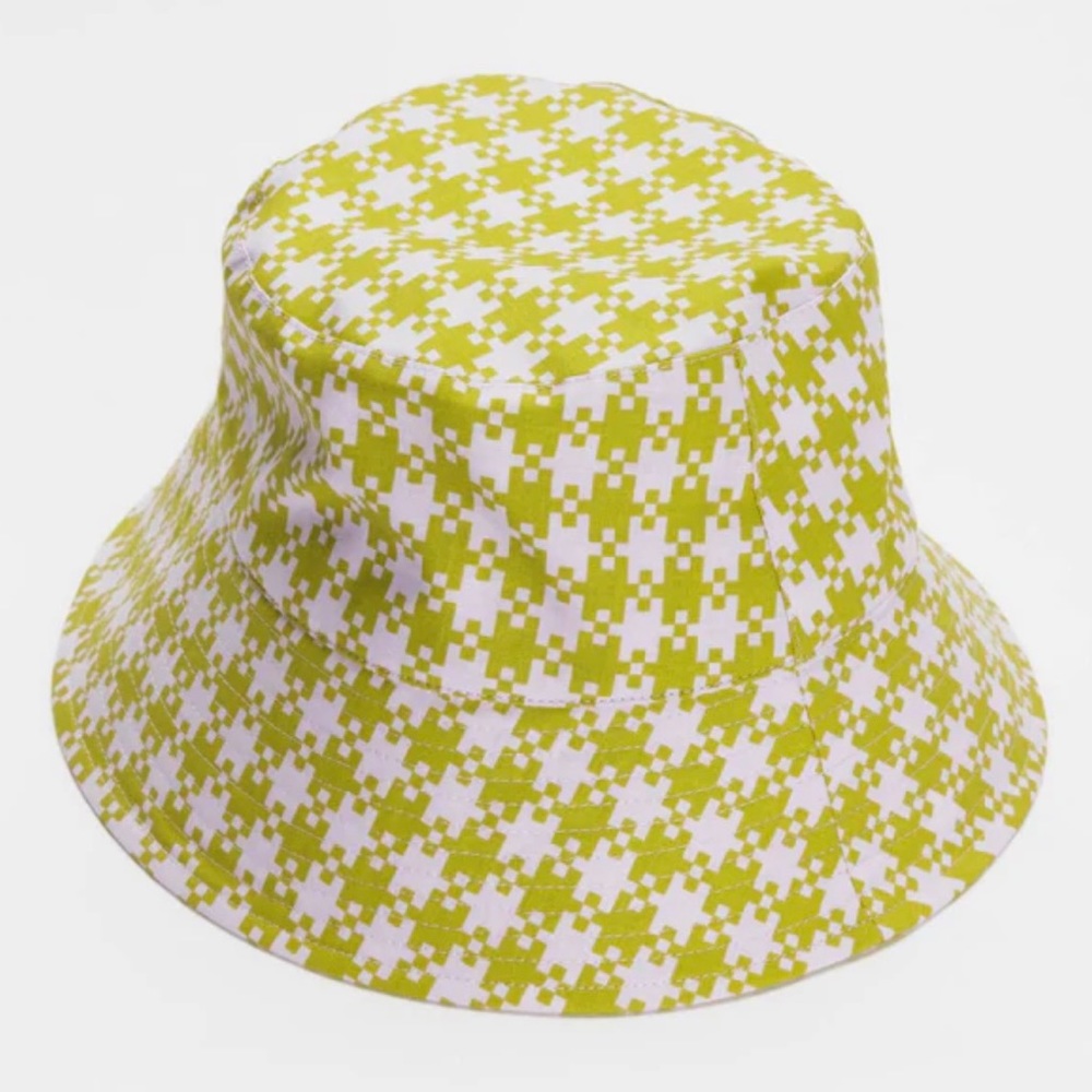 Baggu Bucket Hat in Pink Pistachio Pixel Gingham